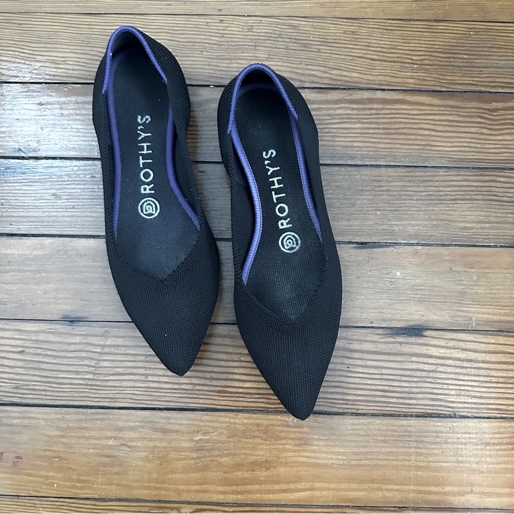 Rothy’s Black Point Flats 5.5 6 6.5 pointed toe